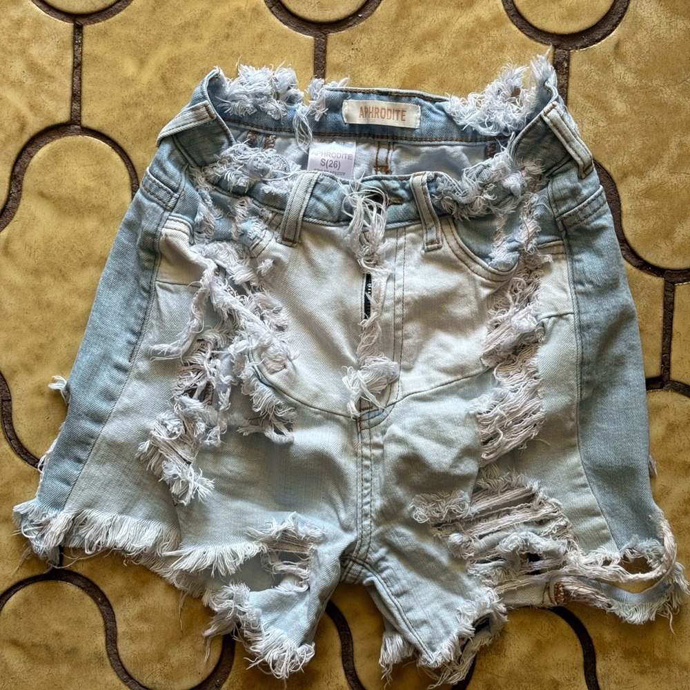 Aphrodite Frayed Light Blue Jean Shorts